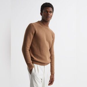 Reiss Cole Ribbed Crew Neck Jumper In Camel XL